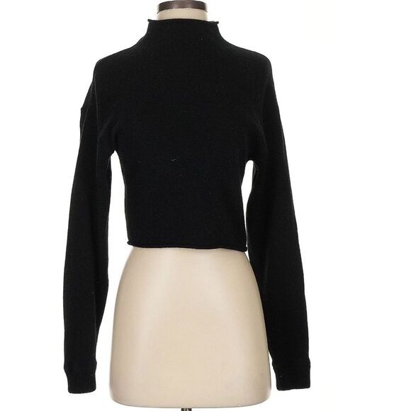 Reformation 100% Cashmere Cropped Mock Neck Sweater Black Size X-Small - Picture 2 of 8